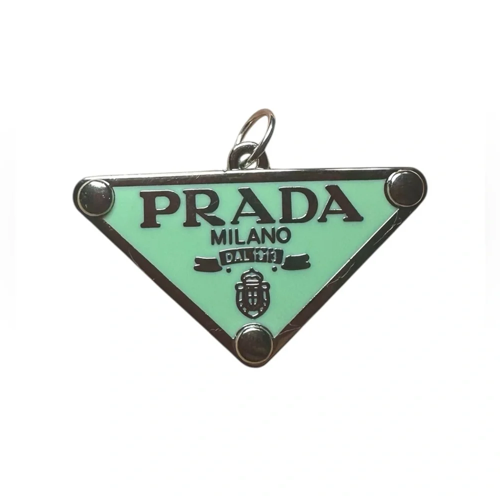 Prada Mint Green and Silver Triangle Logo Zipper Pull Charm Made in Italy